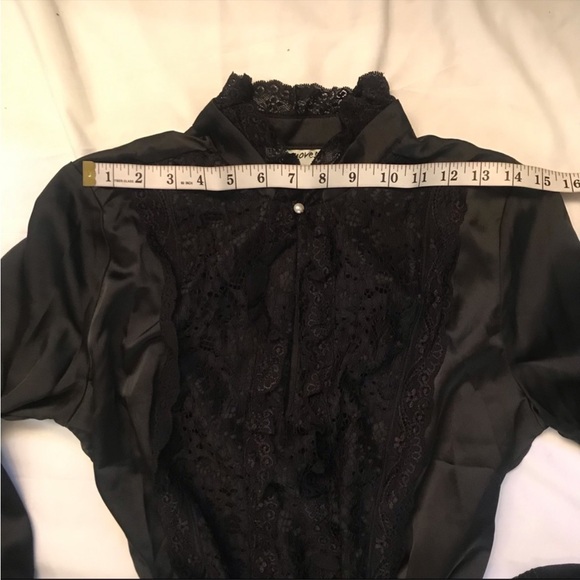 Victorian Goth High-necked Pleated Satin Black Party Dress by Moves - Picture 11 of 14